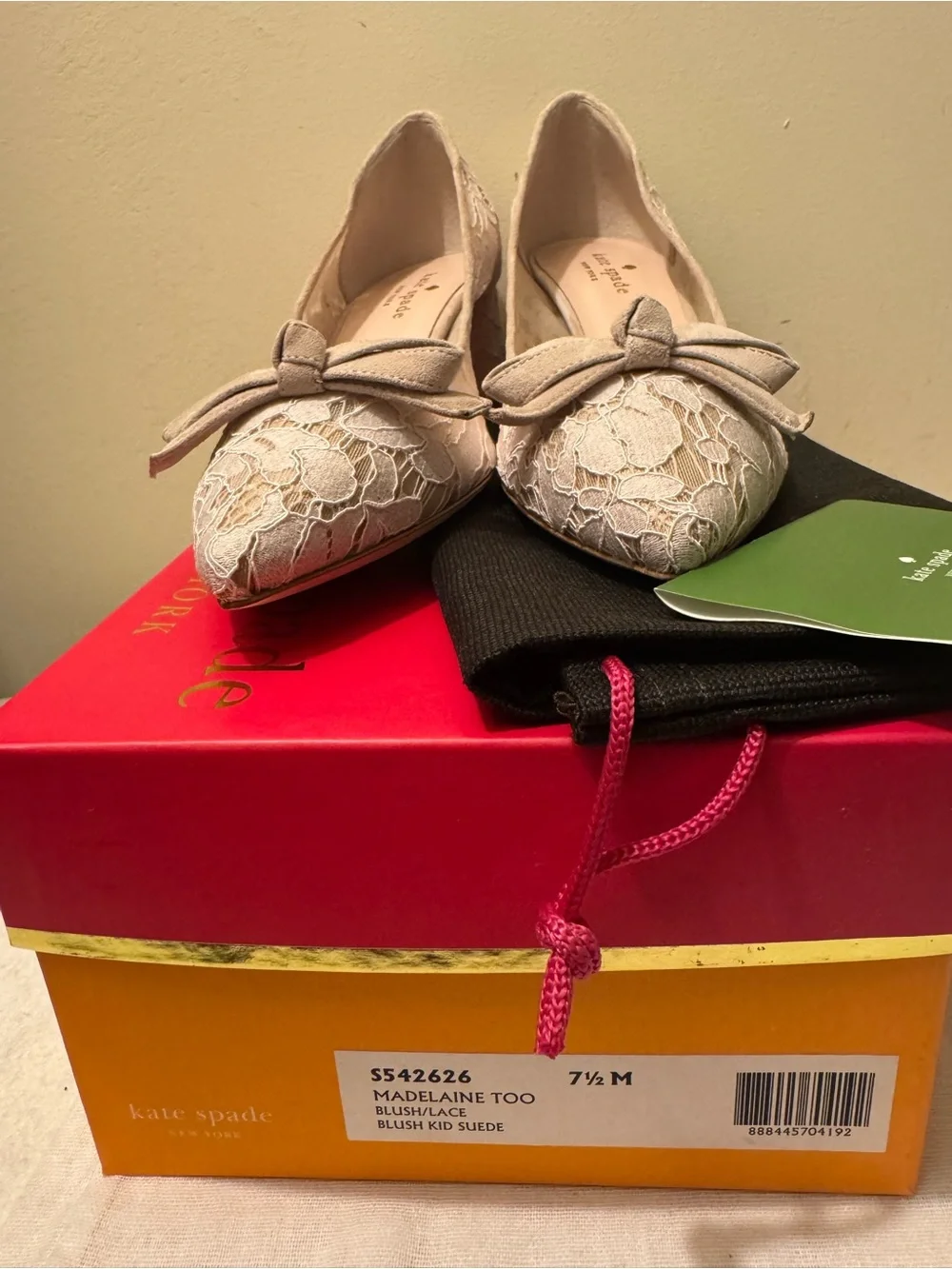 BNIB Kate Spade Madelaine Too Lace Pumps Blush Suede Heels 7.5 Made in Italy